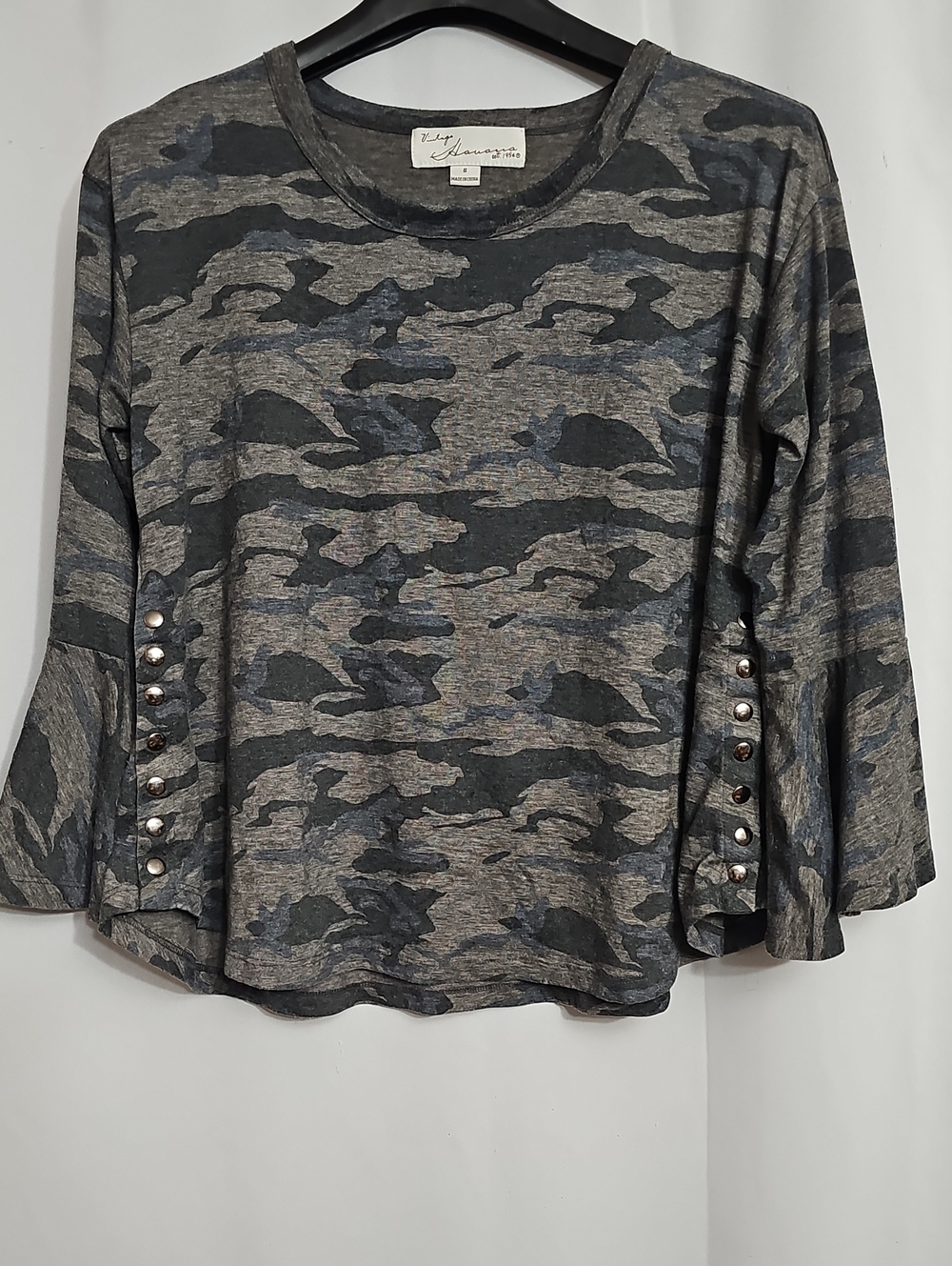 Vintage Havana est. 1954 Camo Print Bell Sleeve 3/4 Length Sleeve Top Size Small